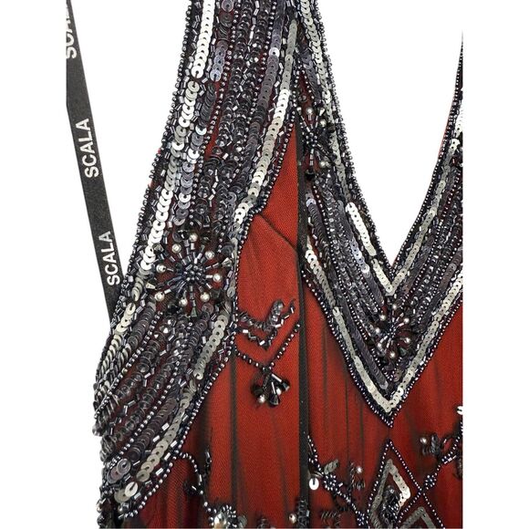 SCALA Women’s Large Beaded Halter Top Red Black Embellished Embroidered RARE - Picture 3 of 8